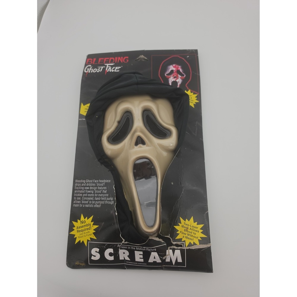 Halloween Scream Ghost Face Bleeding Mask W/ Blood Heart Pump Vtg 1997 Fun World